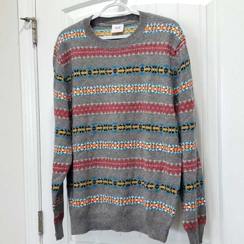 Le Tigre Gray Stripes Crewneck Men's Sweater, Large